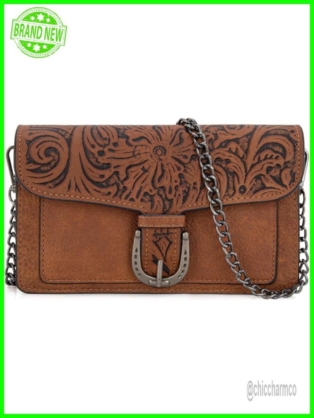 Small Faux Leather Crossbody Purse with Chain Strap Western Clutch Handbag